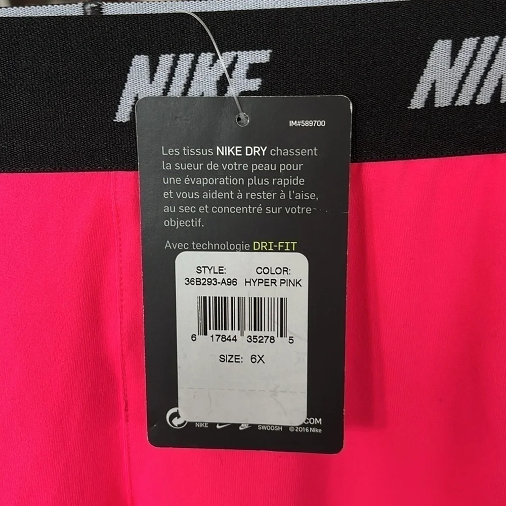 Brand New Nike Dri-Fit Girls Hot Hyper Pink Leggings Stretch Waist White Swoosh